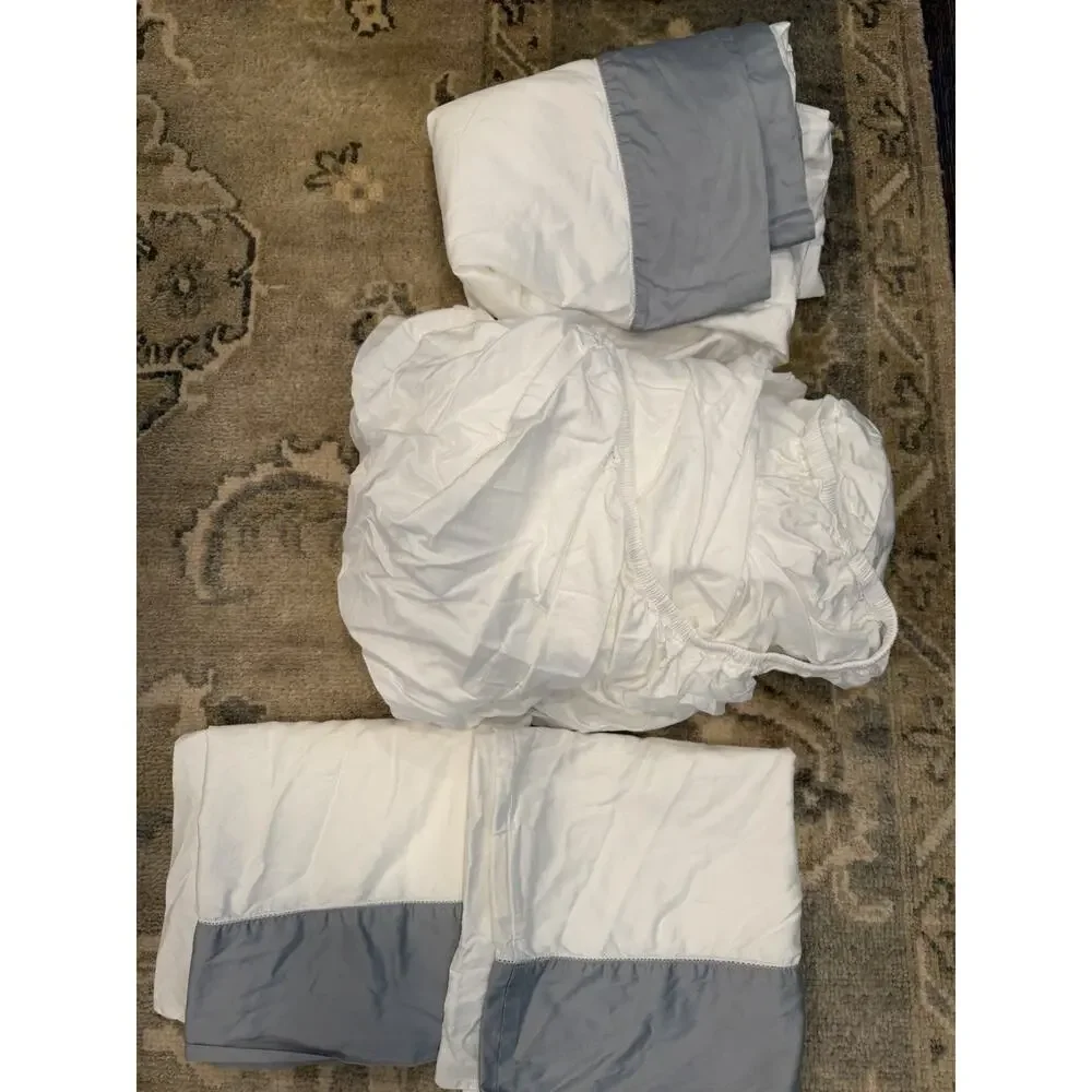 Boll & Branch Organic Cotton King Sheet Set White Pewter Trim NEW $378